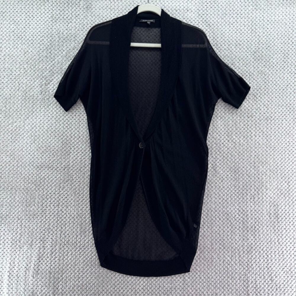 Eileen Fisher Cardigan Womens S Black Sheer Knit Long Cocoon Short Sleeves